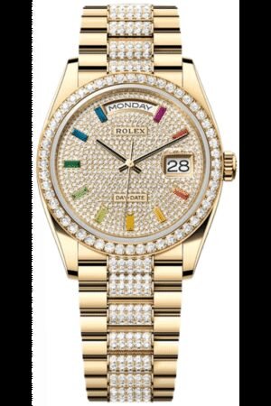 Rolex Day-Date Yellow Gold Automatic Diamond Dial 18K Women's Watch M128348RBR-0031