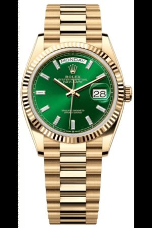 Rolex Day-Date Yellow Gold Automatic Green Diamond Dial Women's Watch M128238-0130