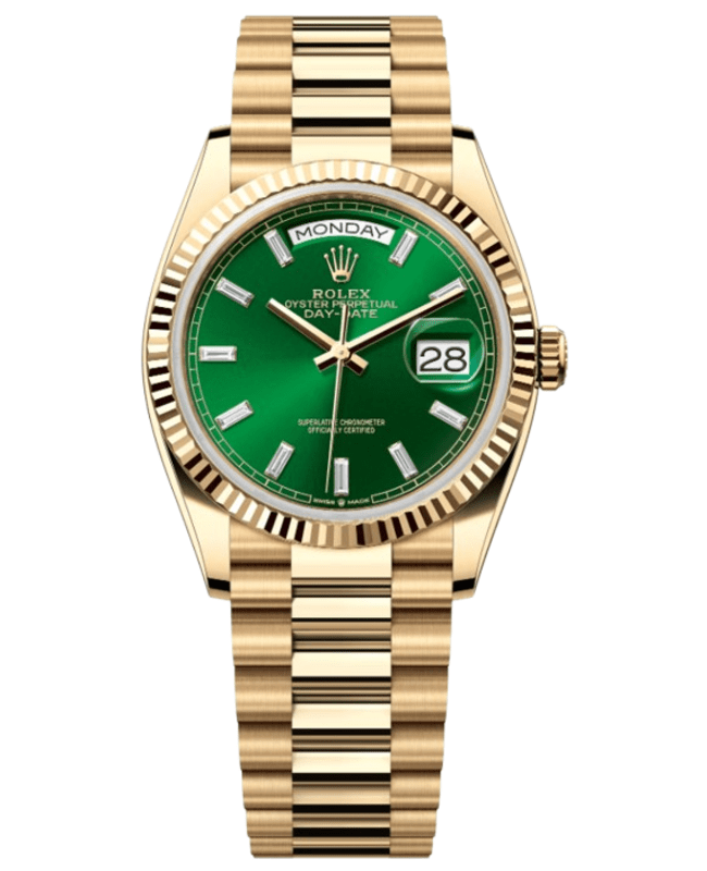 Rolex Day-Date Yellow Gold Automatic Green Diamond Dial Women's Watch M128238-0130