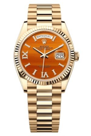 Rolex Day-Date Yellow Gold Carnelian Diamond-Set Roman Dial Women's Watch M128238-0088