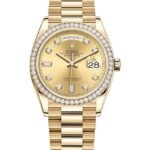 Rolex Day-Date Yellow Gold Champagne Diamond Dial Diamond Bezel Women's Watch M128348RBR-0008