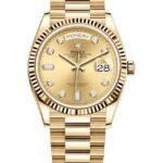 Rolex Day-Date Yellow Gold Champagne Diamond Dial Women's Watch M128238-0008
