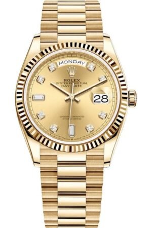 Rolex Day-Date Yellow Gold Champagne Diamond Dial Women's Watch M128238-0008