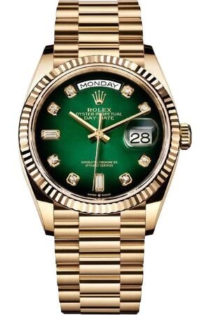 Rolex Day-Date Yellow Gold Green Diamond Dial Women's Watch M128238-0069
