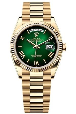 Rolex Day-Date Yellow Gold Mechanical Green Dial 18K Yellow Gold Women's Watch M128238-0118