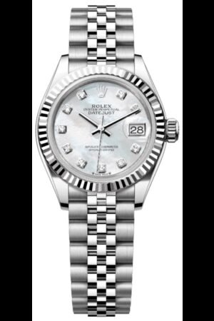 Rolex Lady-Datejust 28 Automatic Mother of Pearl Diamond Dial 18K White Gold Bezel Steel Women's Watch M279174-0009
