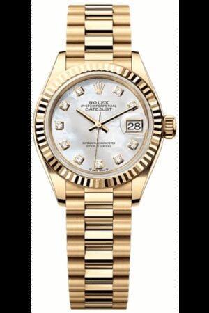 Rolex Lady-Datejust 28 Automatic Mother of Pearl Diamond Dial 18K Yellow Gold Women's Watch M279178-0025