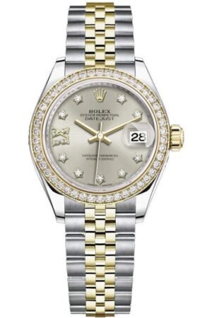 Rolex Lady-Datejust 28 Stainless Steel and Yellow Gold Silver Diamond Dial Women's Watch M279383RBR-0003