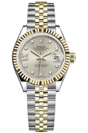 Rolex Lady-Datejust 28 Stainless Steel and Yellow Gold Silver Star Diamond Dial Women's Watch M279173-0003