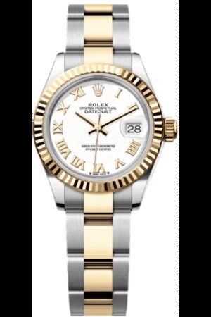 Rolex Lady-Datejust 28 Stainless Steel and Yellow Gold White Dial Oyster Bracelet Women's Watch M279173-0024