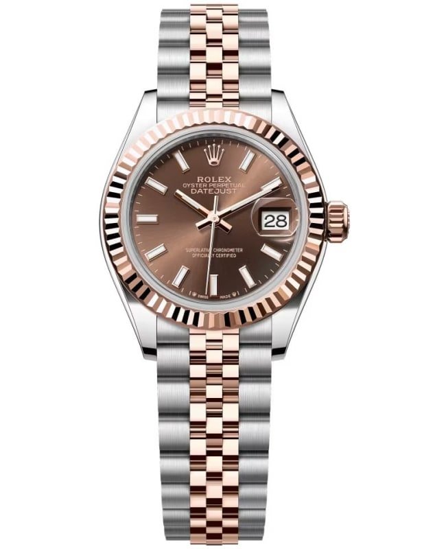 Rolex Lady-Datejust 28 Steel and Everose Gold Automatic Chocolate Dial Jubilee Bracelet Women's Watch M279171-0017