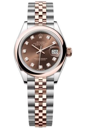 Rolex Lady-Datejust 28 Steel and Everose Gold Automatic Diamond Chocolate Dial Jubilee Bracelet Women's Watch M279161-0011
