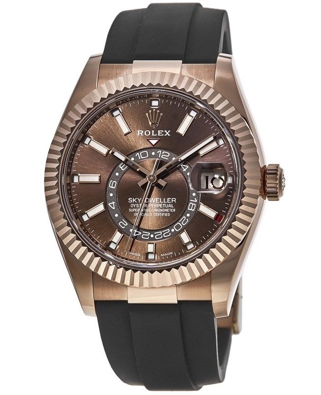 Rolex Sky-Dweller 18kt Everose Gold Chocolate Dial OysterFlex Rubber Strap Men's Watch M326235-0005