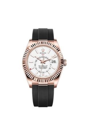 Rolex Sky-Dweller 18kt Everose Gold White Dial OysterFlex Rubber Strap Men's Watch M326235-0004