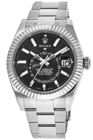 Rolex Sky-Dweller Black Dial Gold Bezel Steel Band Men's Watch M326934-0005