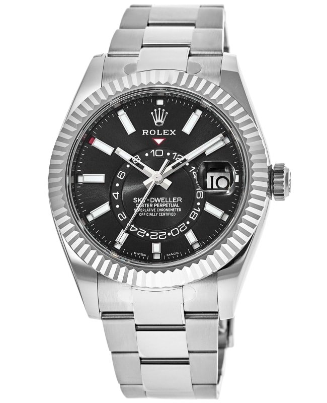 Rolex Sky-Dweller Black Dial Gold Bezel Steel Band Men's Watch M326934-0005